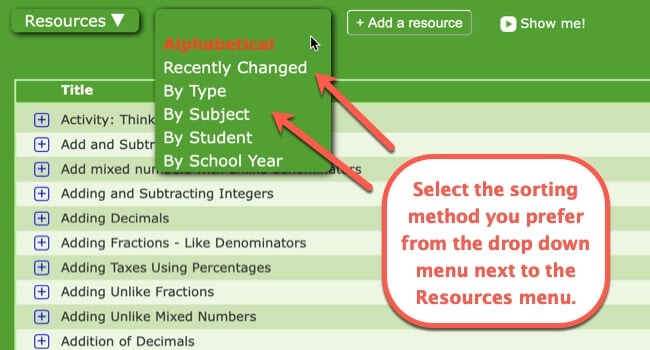 Printing Resource Lists in Homeschool Planet step 2