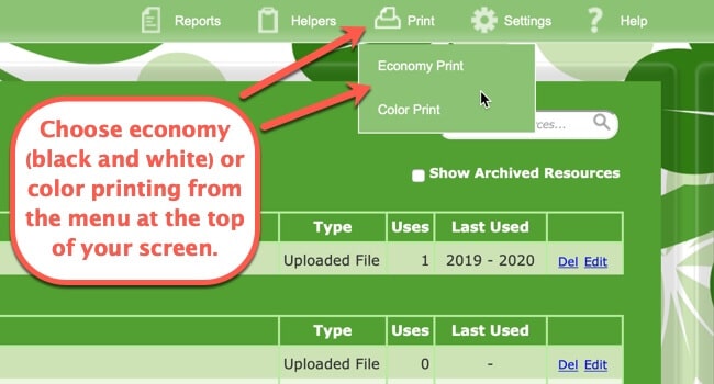 Printing Resource Lists in Homeschool Planet step 3