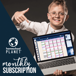 Boy on computer using Homeschool Planet monthly subscription