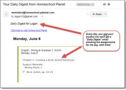 Homeschool Planet email digest screenshot button