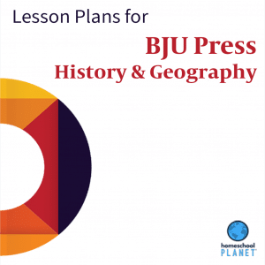 BJU Press History lesson plan button for homeschool planet