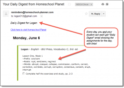 Homeschool Planet BJU English email digest screenshot button