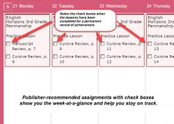 Homeschool Planet Lesson Plan checkboxes in weekly view screenshot button