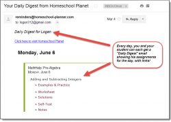 Homeschool Planet Email Digest screenshot button