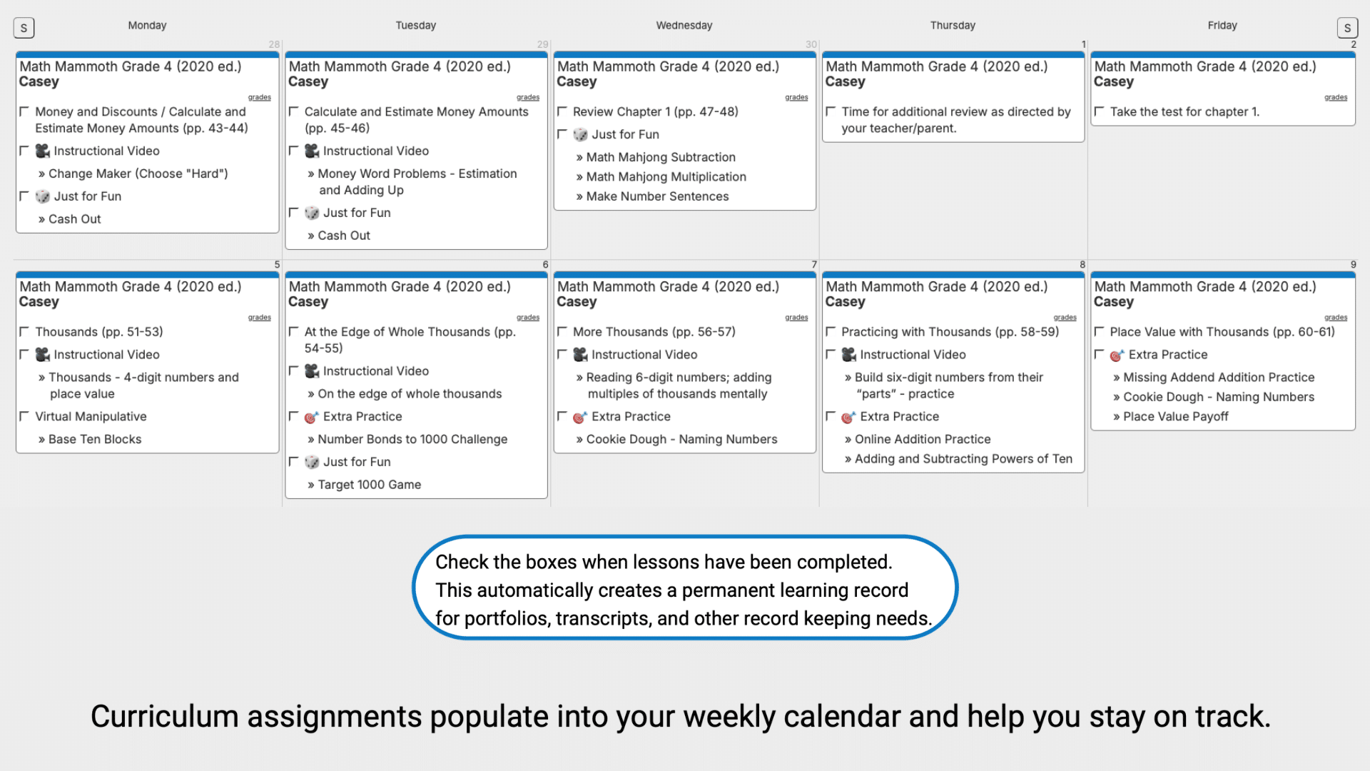 Math Mammoth Weekly View