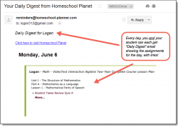 Homeschool Planet email digest screenshot button