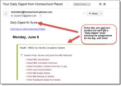 Homeschool Planet Health email digest screenshot button