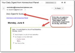 Homeschool Planet Life of Fred email daily digest screenshot button