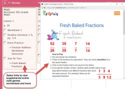 Homeschool Planet Horizons Math weekly view with pop-up screenshot button