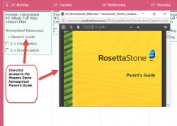 Homeschool Planet Rosetta Stone weekly view with pop-up screenshot button