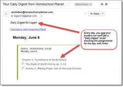 Homeschool Planet World History email daily digest screenshot button