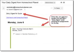Homeschool Planet Teaching Textbooks daily digest email screenshot button
