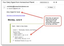 Homeschool Planet Math-U-See daily digest email screenshot button