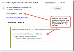 Homeschool Planet PLATO daily digest email screenshot button