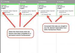 Homeschool Planet IXL Spanish weekly view button