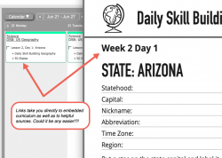 Homeschool Planet DSB US Geography weekly view button with pop-up