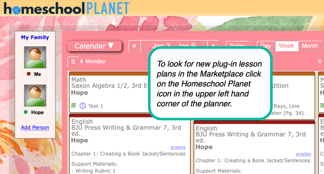 Screenshot demonstrating that the Homeschool Planet logo is a link to take you to the home page.