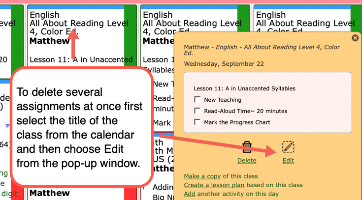 Delete Multiple Assignments in Homeschool Planet 1
