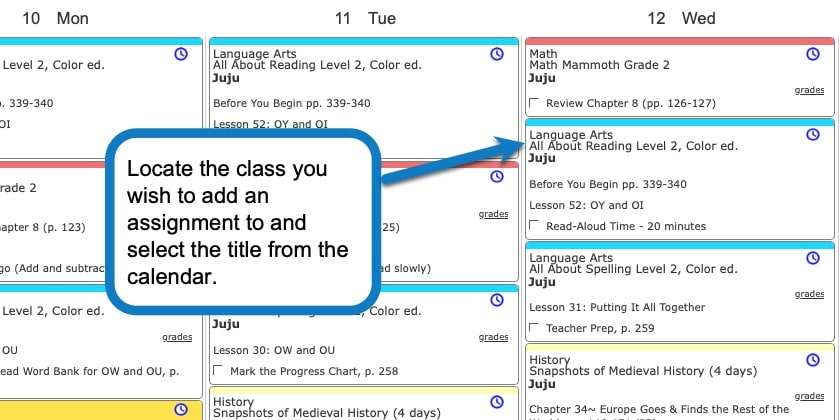Adding an Assignment in Homeschool Planet 1 screenshot