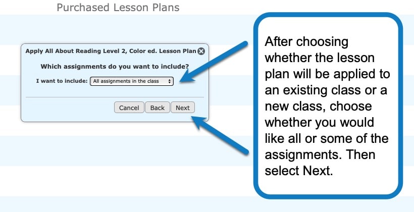 Choosing whether to include all or some of the assignments for the lesson plan you’re applying