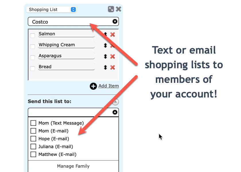 Homeschool Planet Shopping List with text message screenshot button