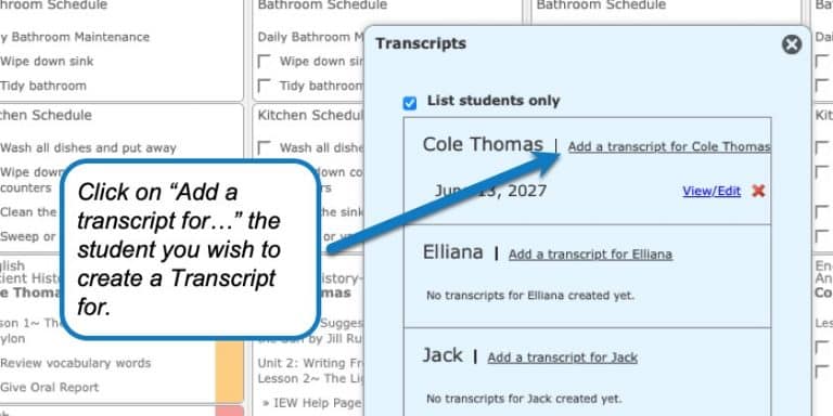 Creating Transcripts for your Student in Homeschool Planet