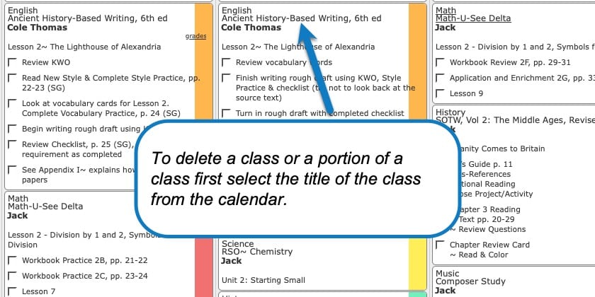 how to delete a class in your homeschool planner 1