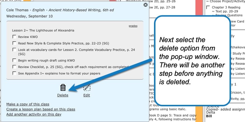 how to delete a class in your homeschool planner 2