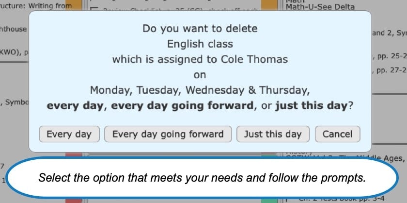 Delete a class in Homeschool Planet image 3