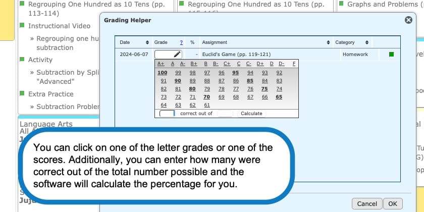 Entering grades with Homeschool Planet's Grading Helper