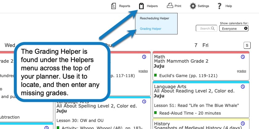 Locating the Grading Helper in Homeschool Planet