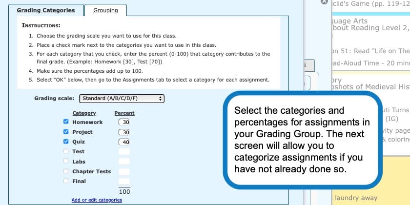 Grouped grading and categorizing assignments