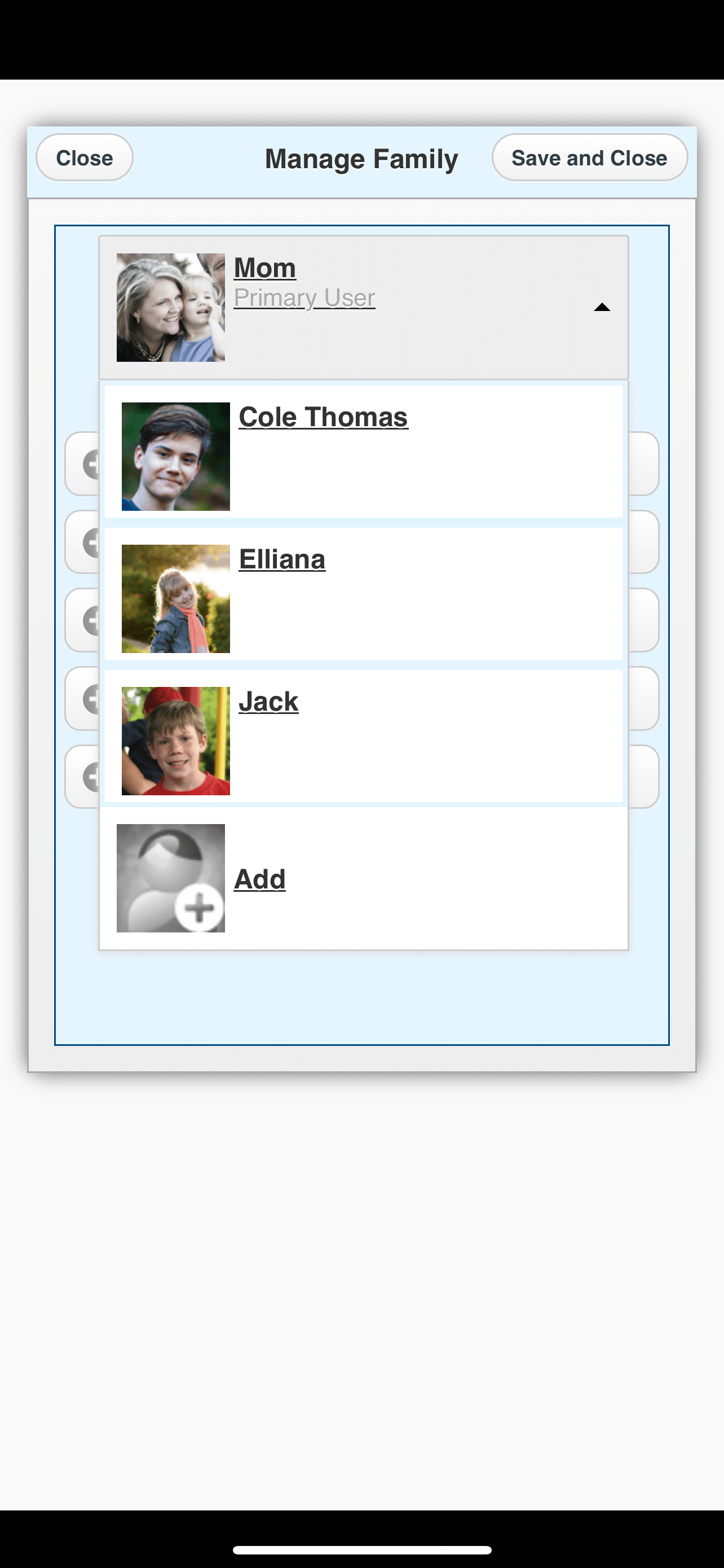 Manage Family Menu - Homeschool Planet App