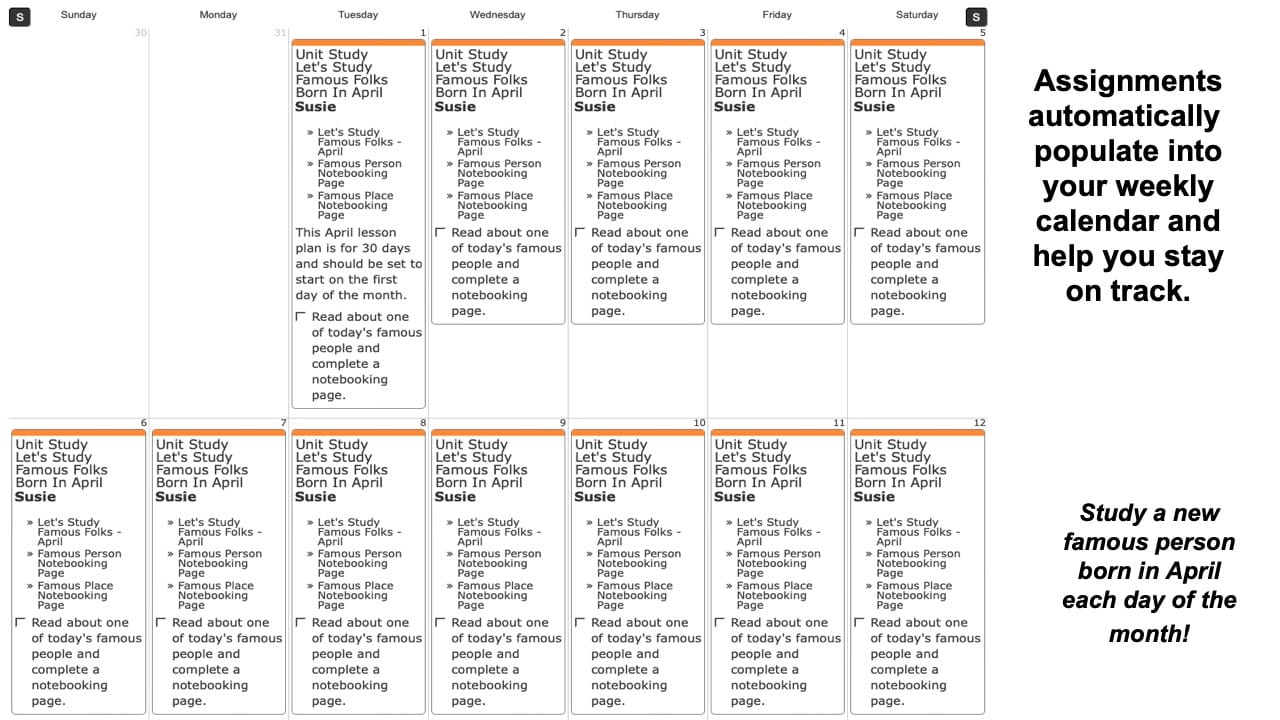 Famous People- April Weekly View