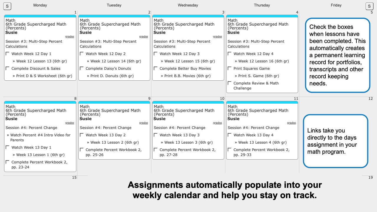 Supercharged Math Weekly View
