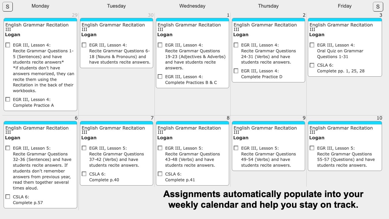 MP Grammar Weekly View