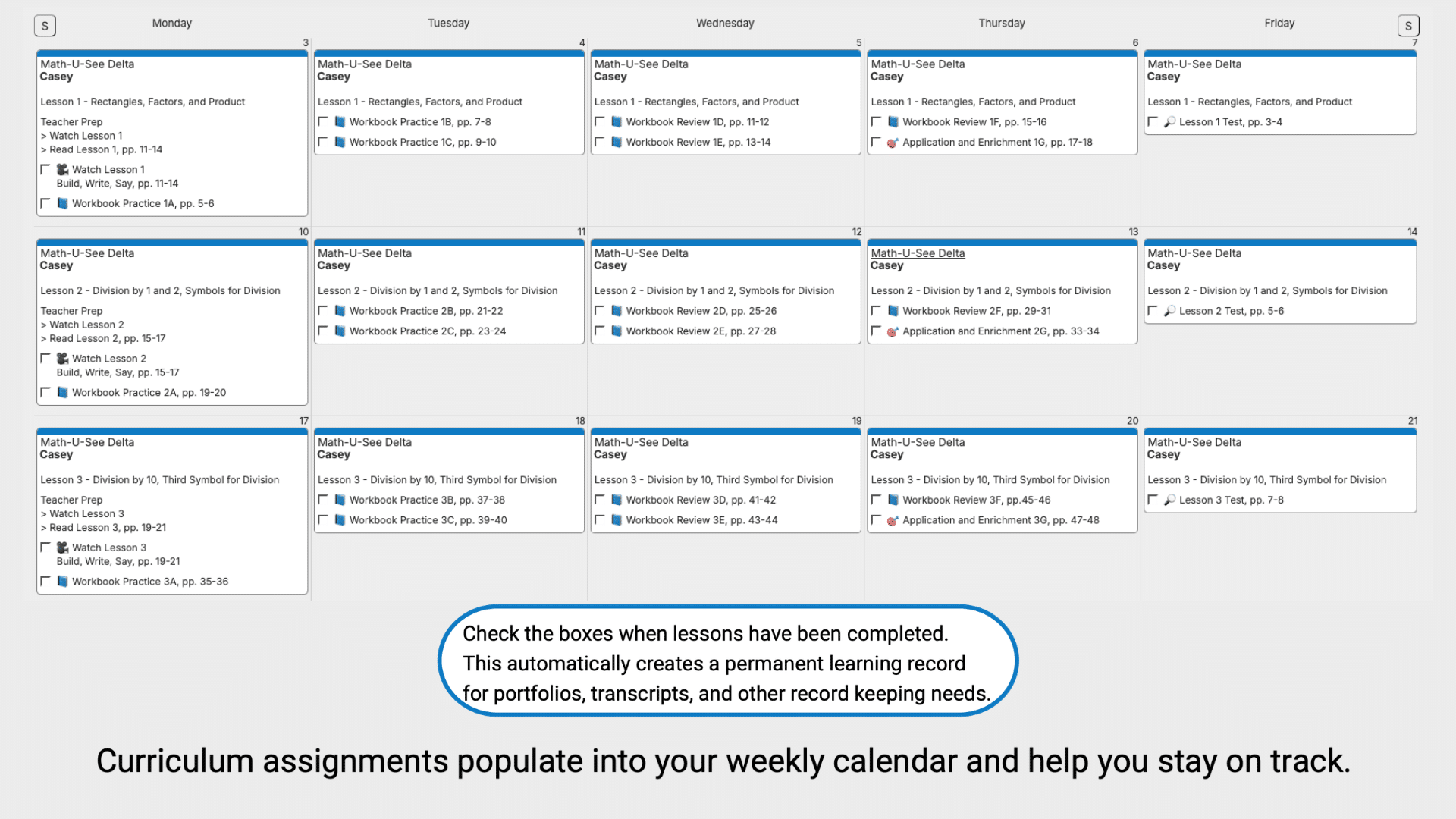 Math-U-See Weekly View