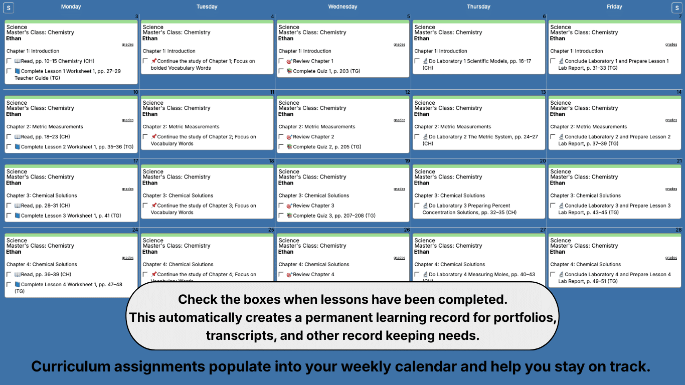 Master Books science Weekly View