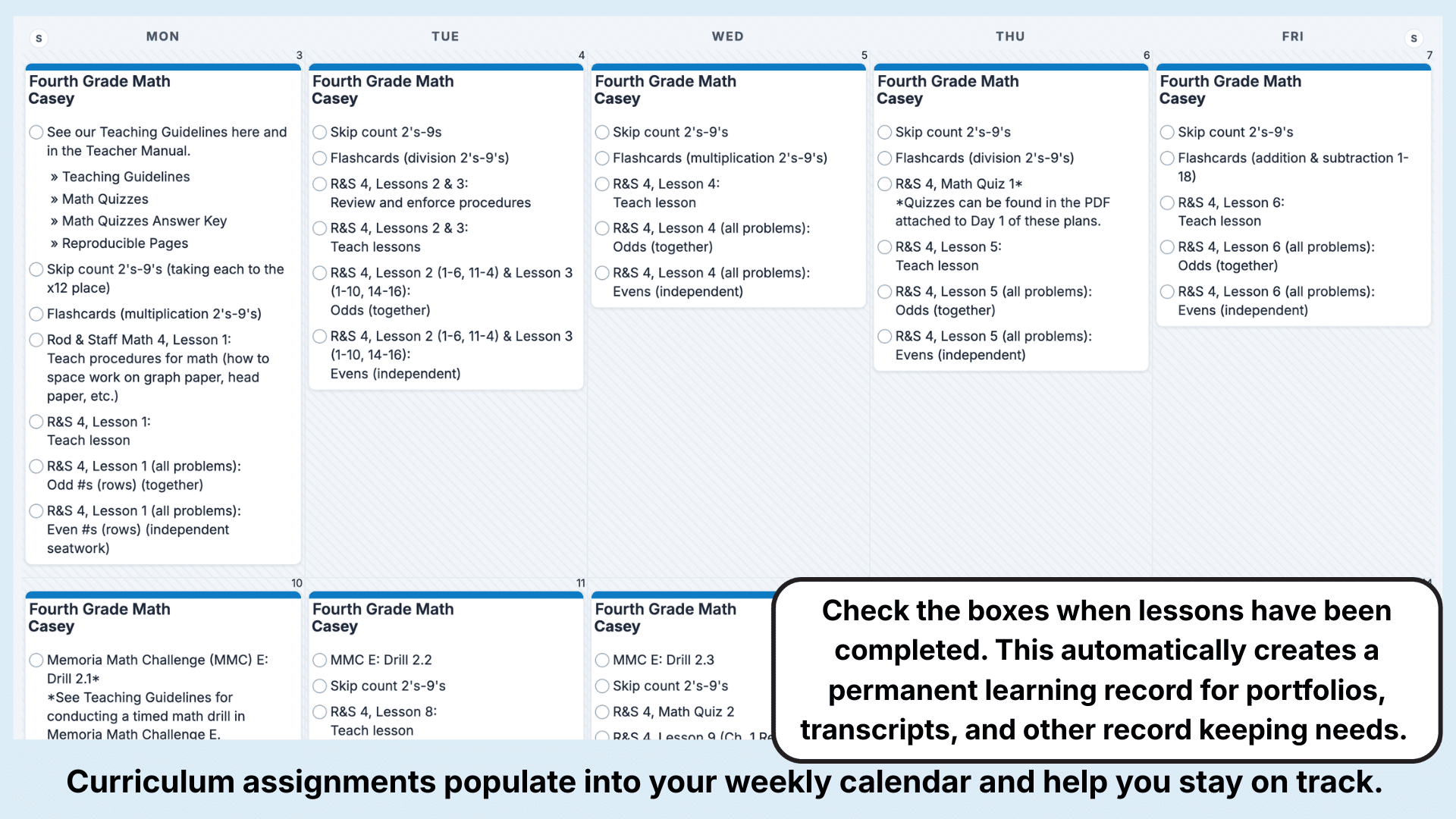 Memoria Press Math Weekly View