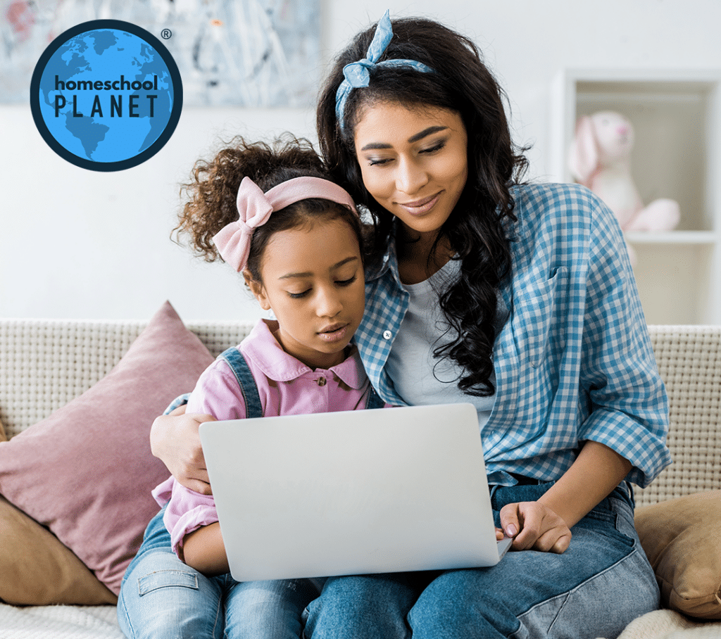 Homeschool mom and daughter learning together with Homeschool Planet.