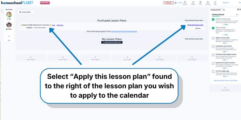 Selecting “Apply this lesson plan” to the right of the lesson plan you wish to apply