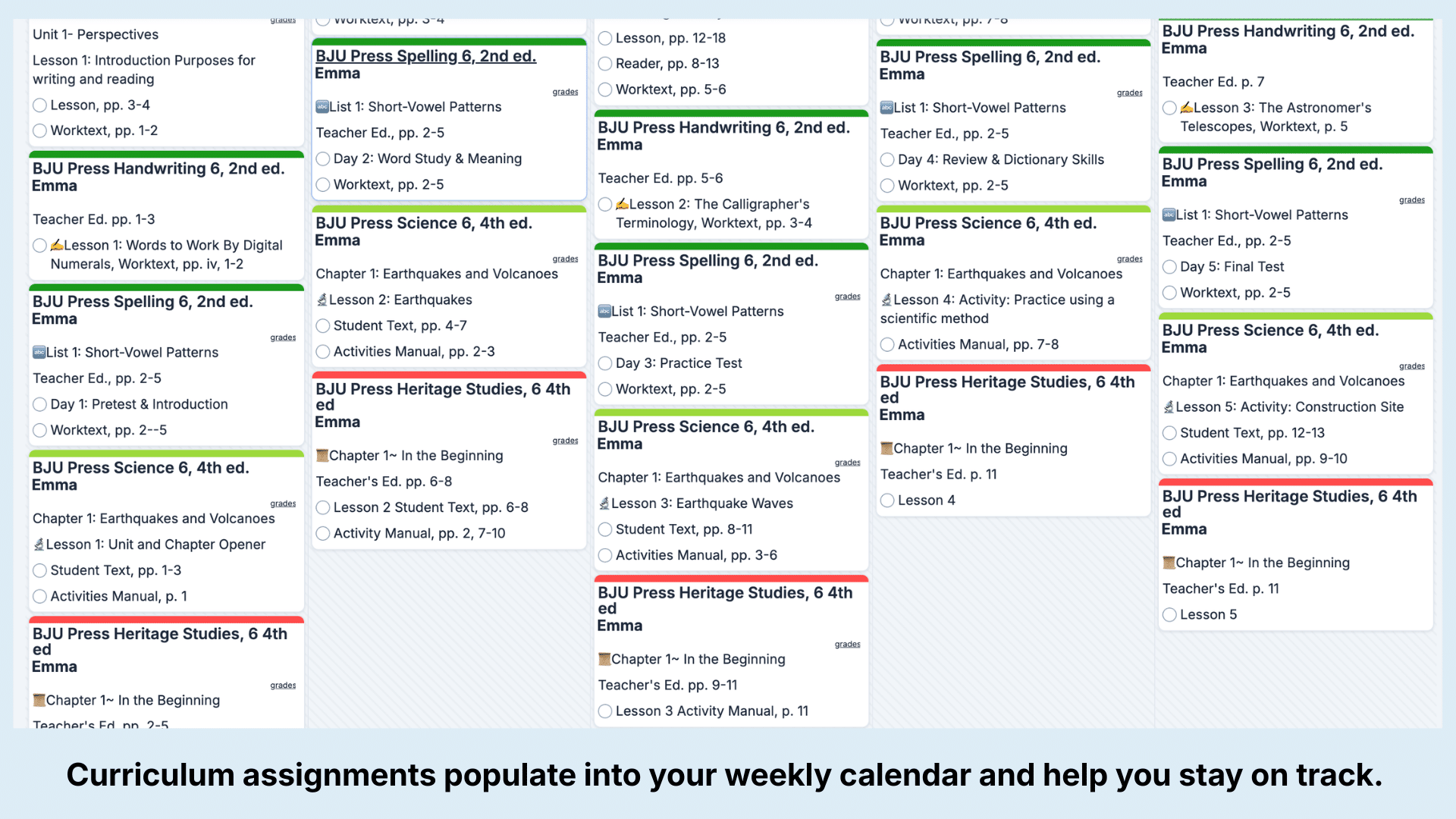 BJU Press All-in-One p.2 Weekly View