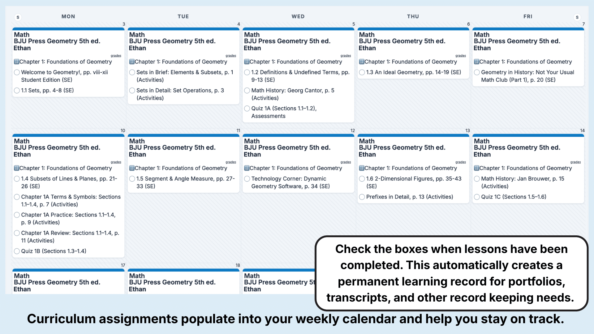BJU Press Math Weekly View