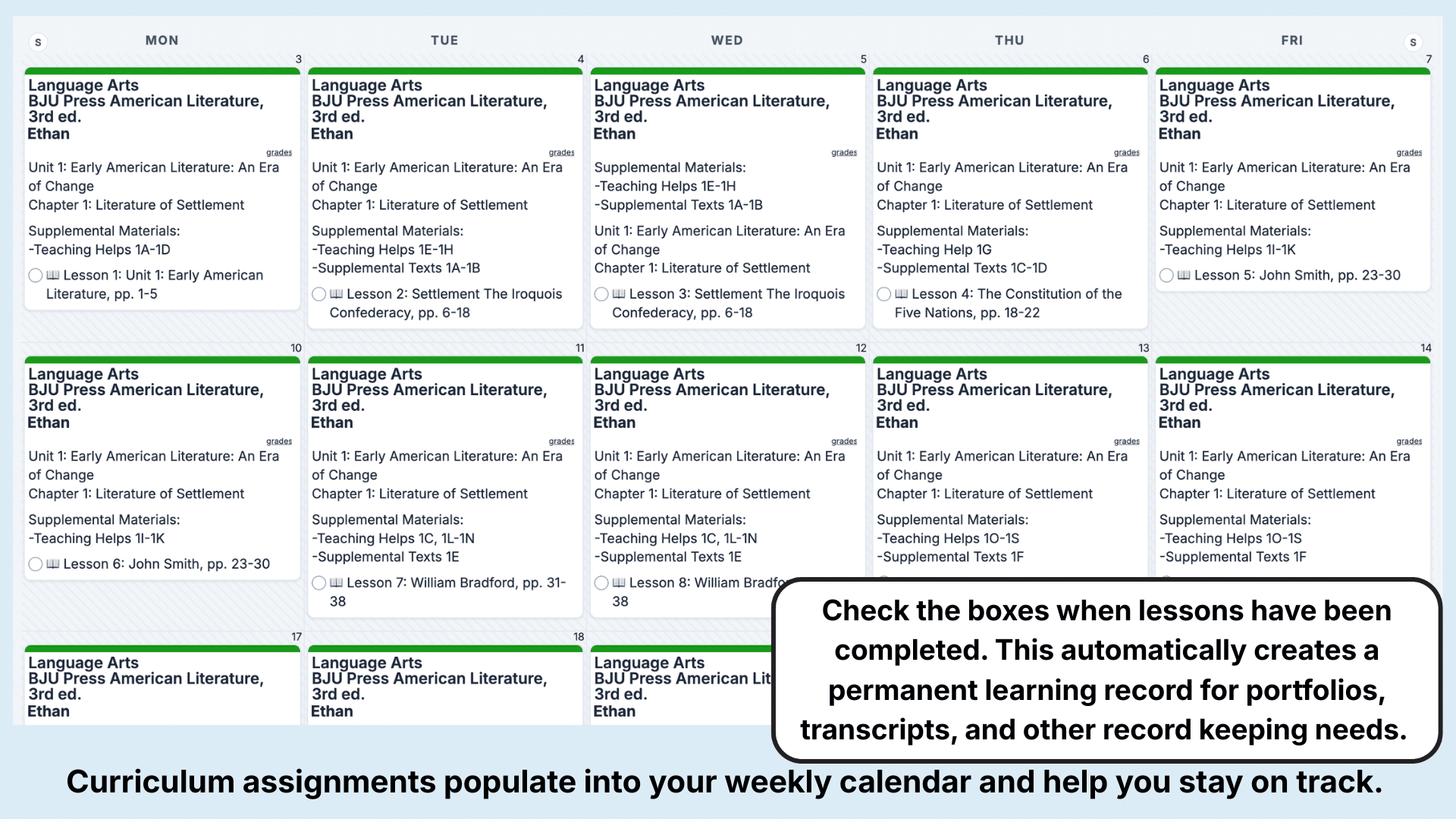 BJU Press Reading and Literature 2 Weekly View
