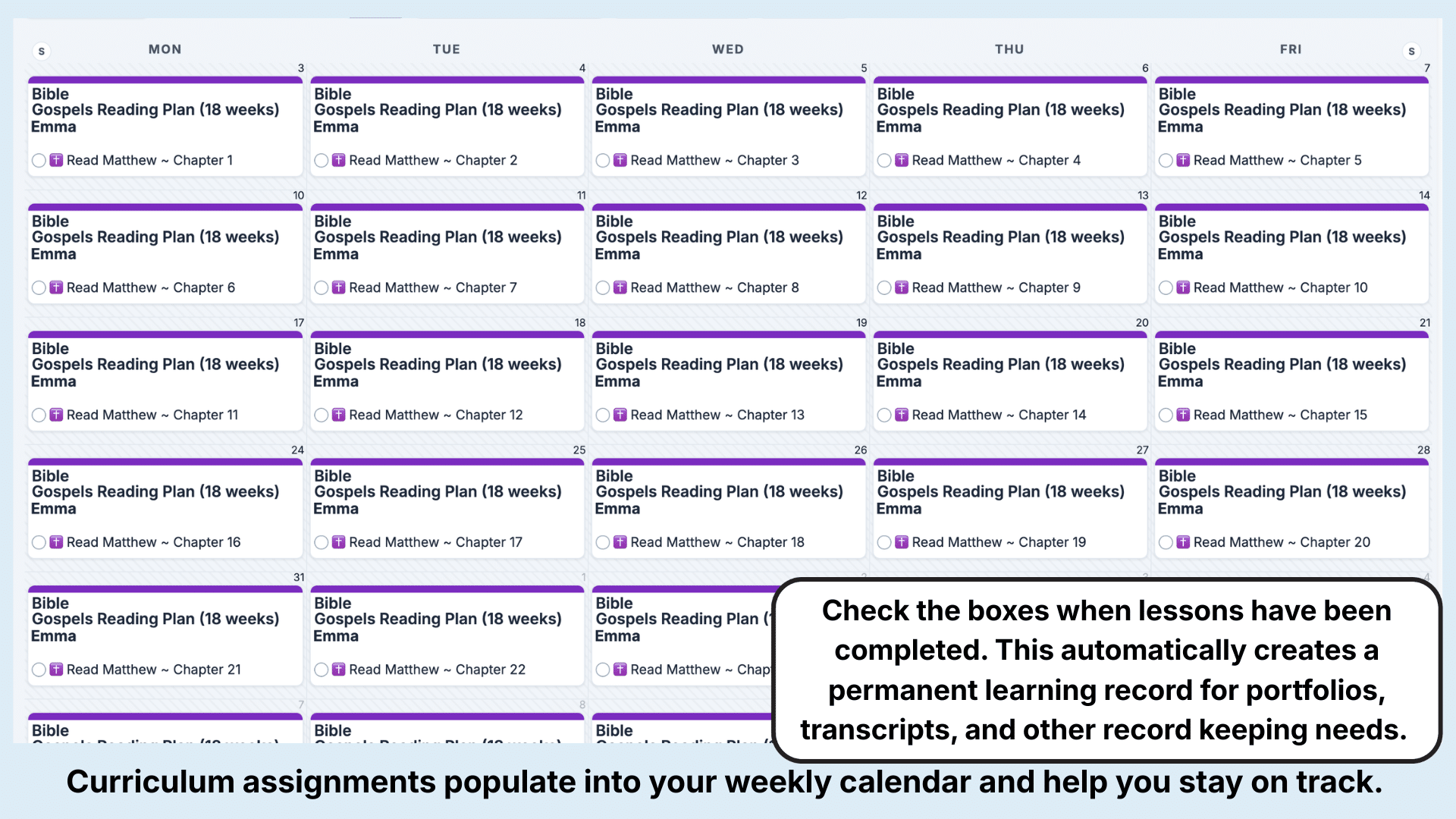 Bible Reading Plans Weekly View
