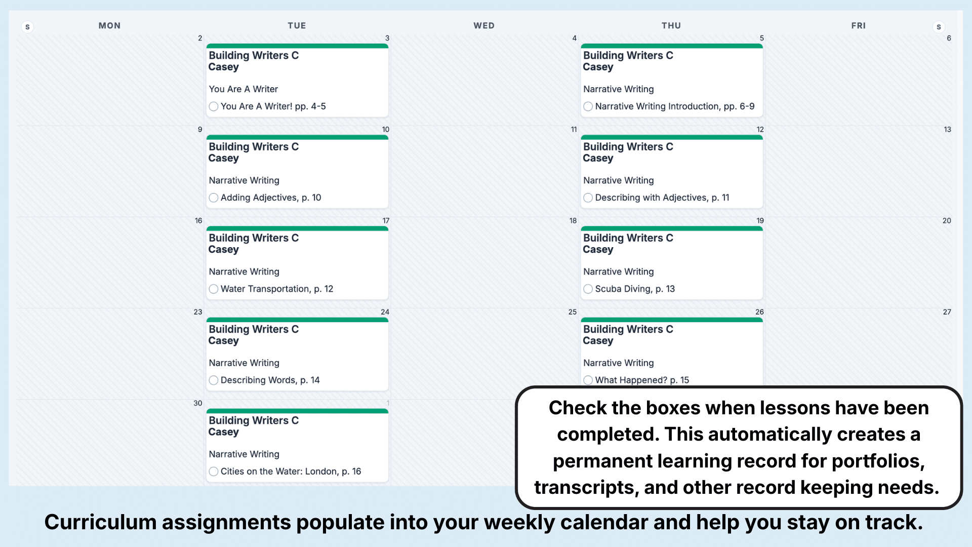 Building Writers Weekly View