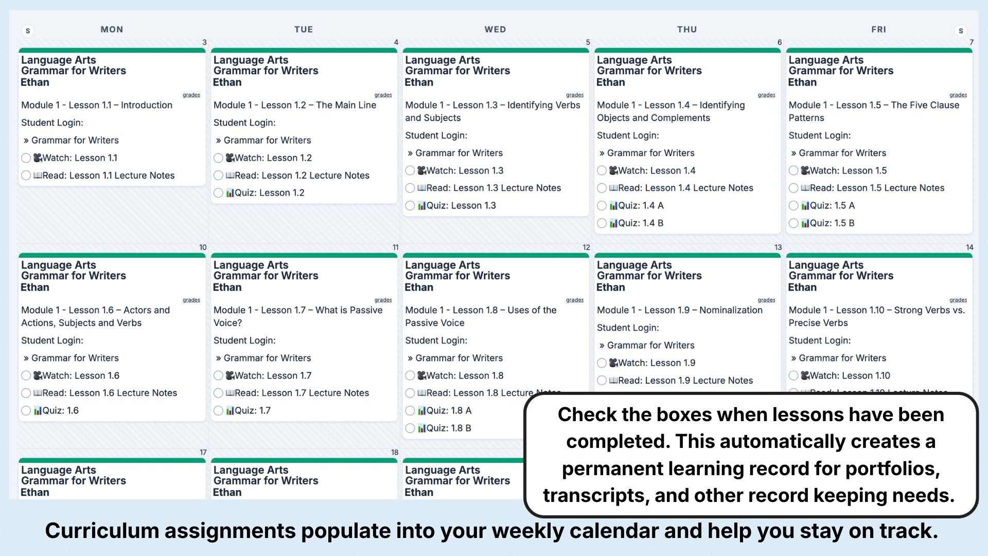 CC Grammar for Writers Weekly View