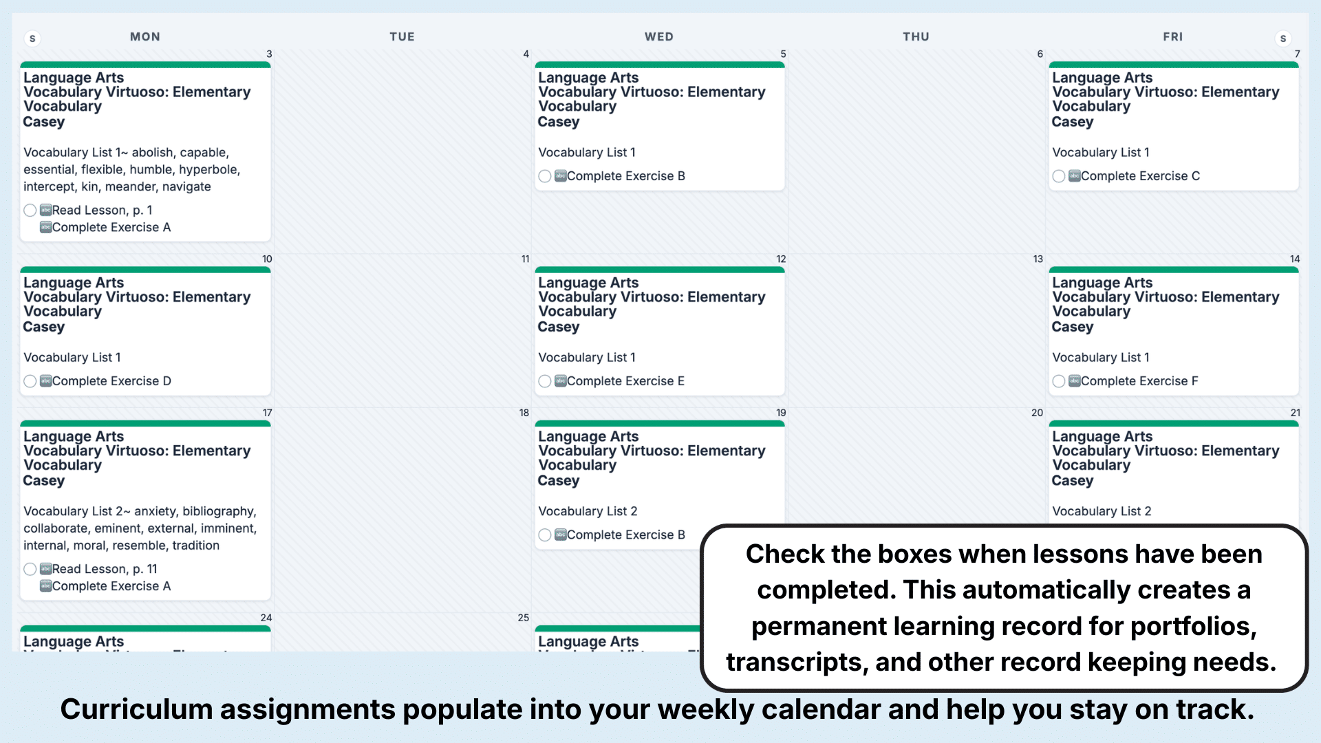 CTC Vocabulary Virtuoso Weekly View