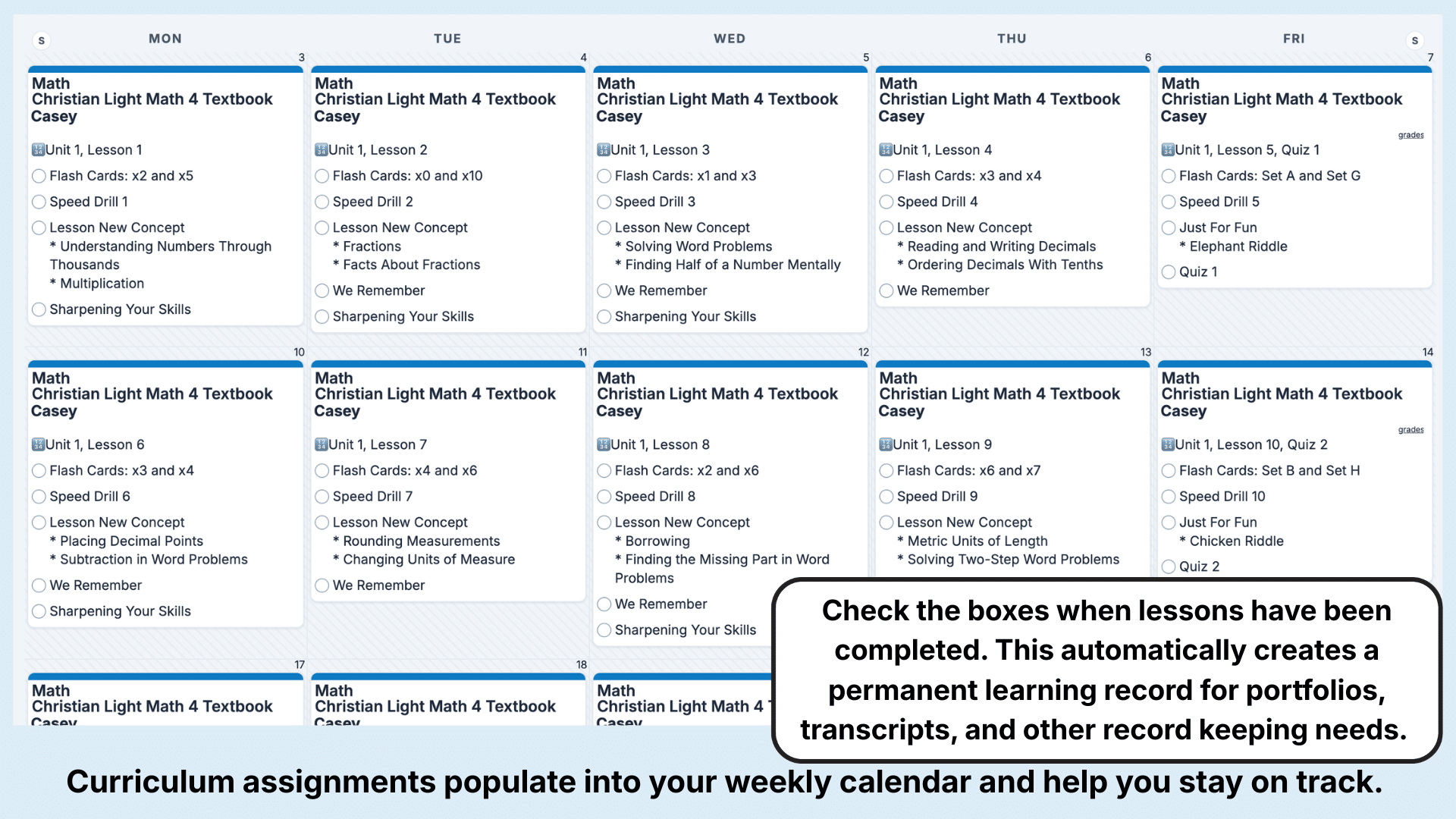 Christian Light Mathematics Weekly View