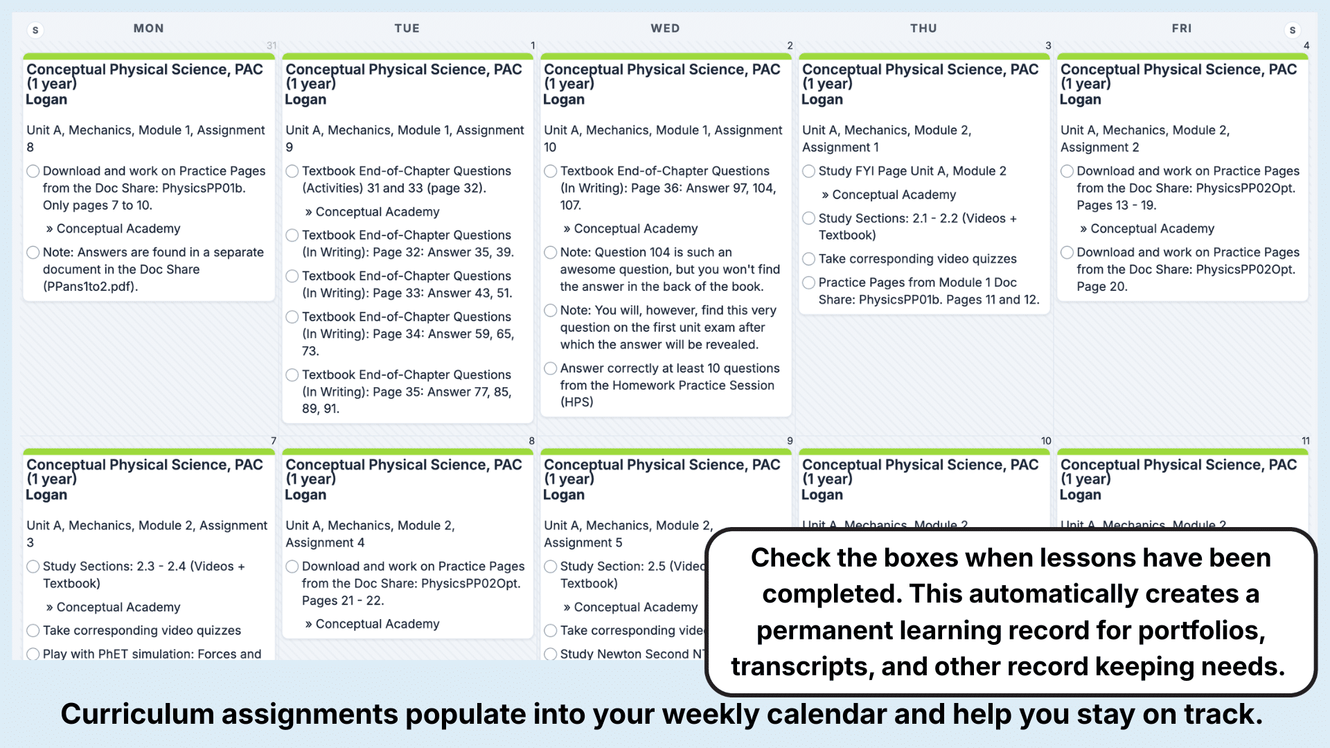 Conceptual Academy Science Weekly View